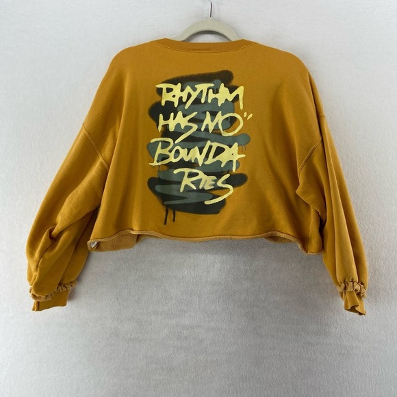 Luxury boho indie core festival gold Moussy Yellow Cropped Sweatshirt Free Size - Picture 3 of 9